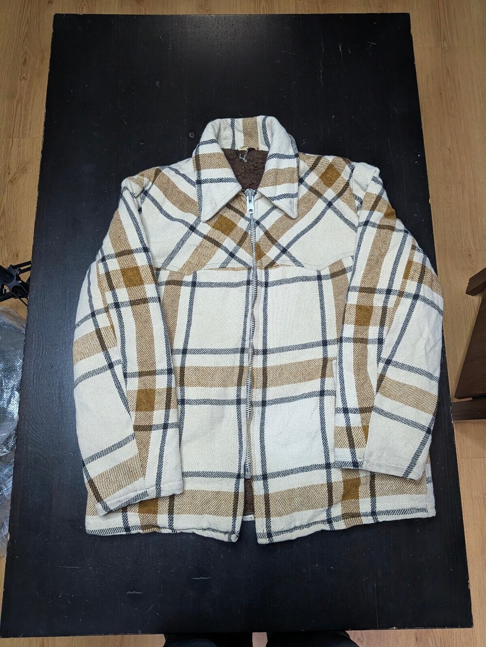 Vintage USA Plaid Sherpa Lined Workwear Jacket Talon Zip Size 42 60s 70s Lumber